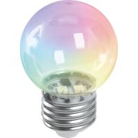 Лампа светодиодная Feron LB-37 шар прозрачный E27 1W RGB быстрая смена цвета 38129