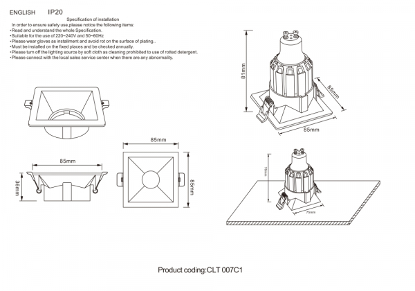 Встраиваемый светильник Crystal Lux CLT 007 CLT 007C1 WH