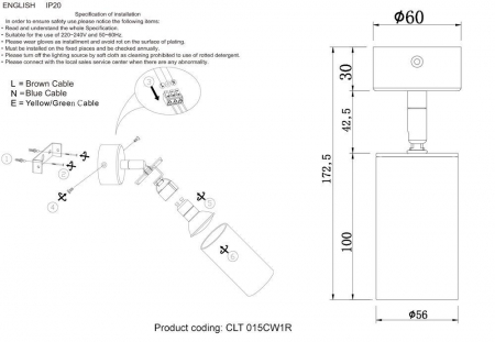 Спот Crystal Lux CLT 015CW1R BL с 1 плафоном черный/черный цвет