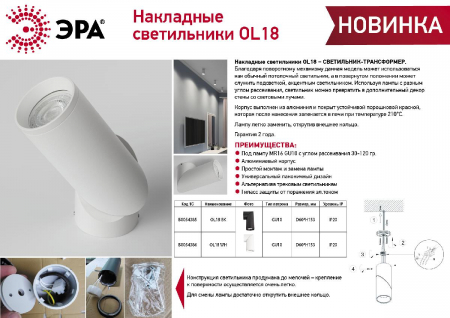 Накладной светильник Эра OL18 WH Б0054386