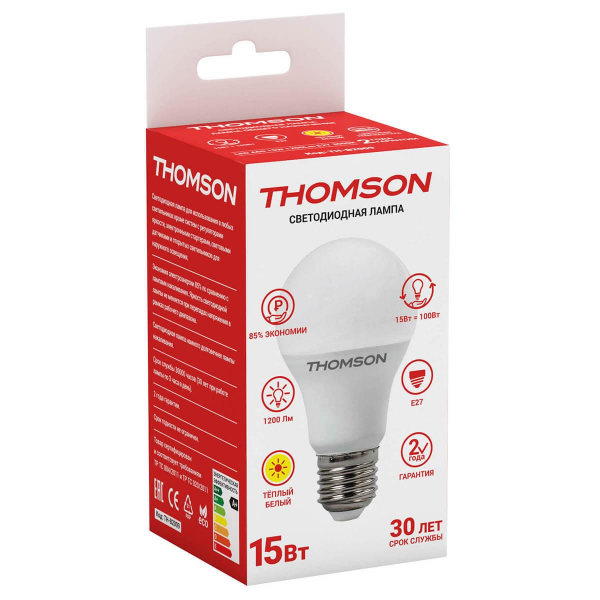 Лампа светодиодная Thomson E27 15W 3000K груша матовая TH-B2009