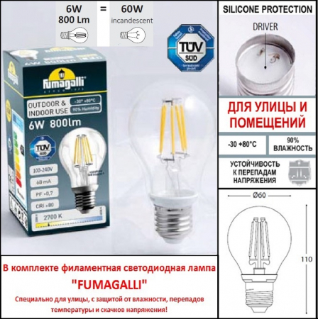 Уличный настенный светильник Fumagalli Globe G30.131.000.WZF1RDN