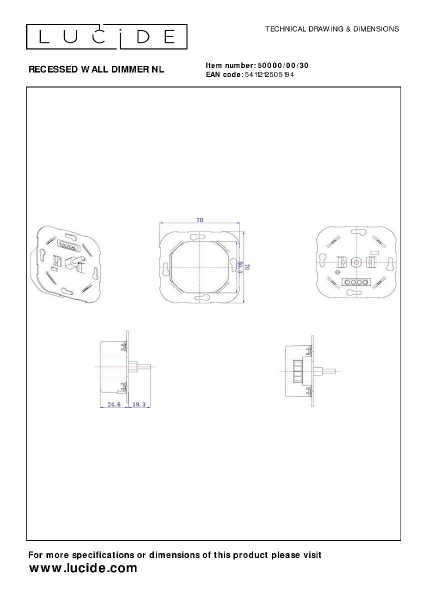Диммер Lucide Recessed wall dimmer nl 50000/00/30