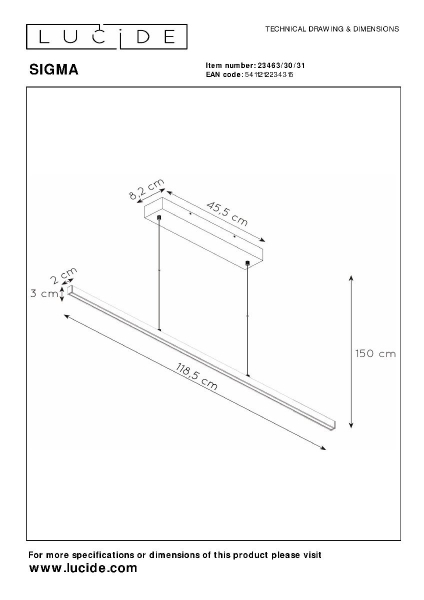 Подвесной светильник Lucide Sigma 23463/30/31