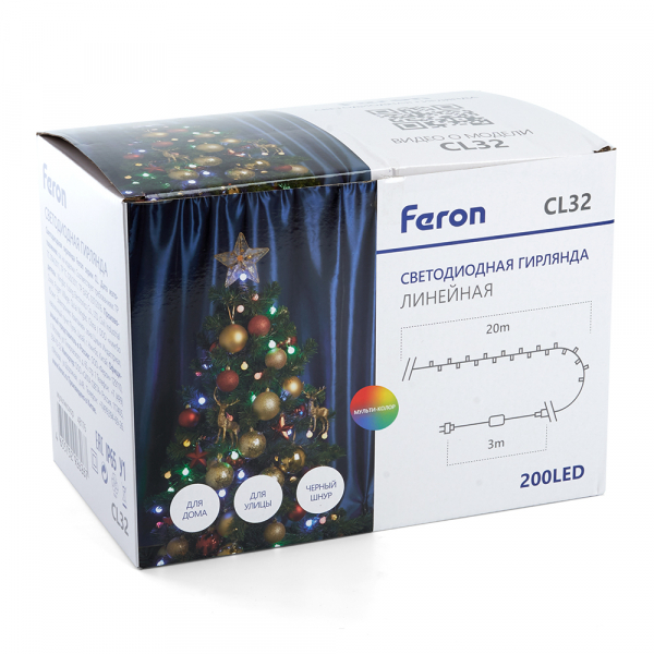 Уличная светодиодная гирлянда Feron CL32 230В 12Вт мультиколор 20м IP65 48176