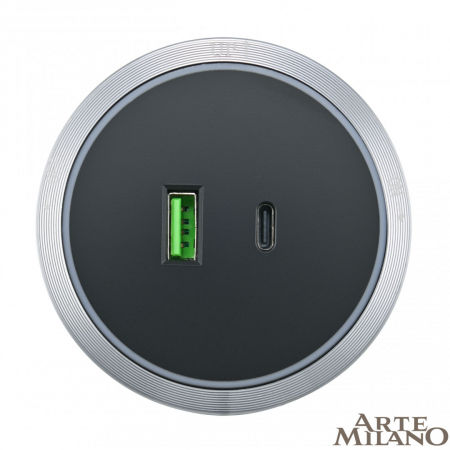 Трековая розетка Arte Milano Am-track-sockets 380066TS LED/USB-Type-C Grey
