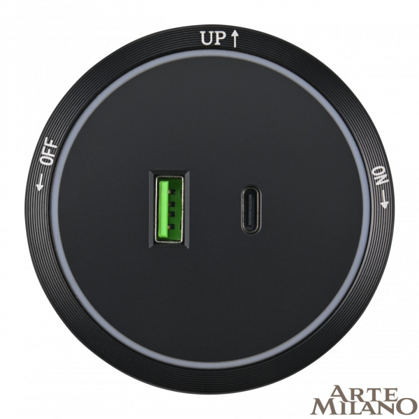 Трековая розетка Arte Milano Am-track-sockets 380066TS LED/USB-Type-C Black