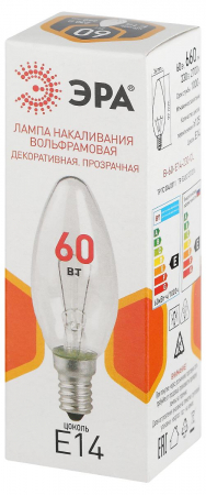 Лампа накаливания Эра B-60-E14-230-CL свечка Б0066551