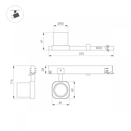 Трековый трехфазный светильник Arlight LGD-DIAFILM-4TR-R60-10W Warm2700 (WH, 38 deg, 230V) (IP20 Металл) 061488